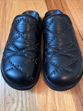 Ras Black Quilted Leather Studded Clog Mules